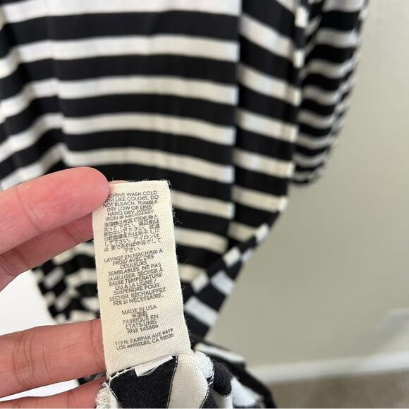 THE GREAT Stripe Ruffle Balloon Sleeve Mini Dress Black White Size 0 US / XS - Picture 7 of 7